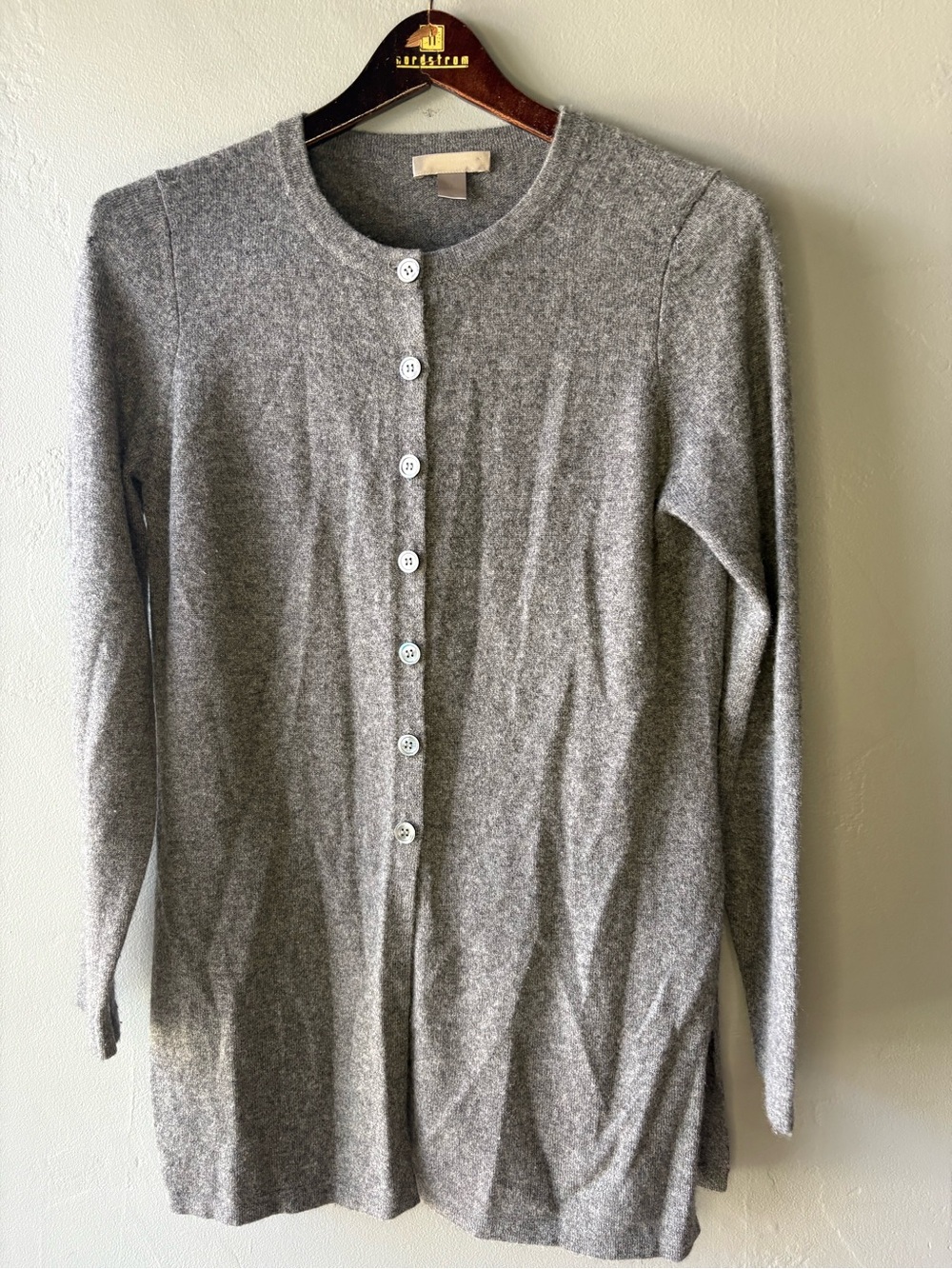 Charter Club Grey 100% Cashmere Crewneck Cardigan Sweater ~ Size S